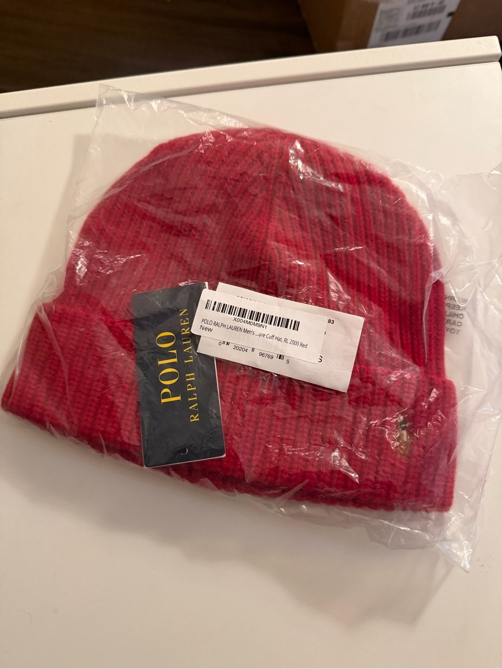 Polo by Ralph Lauren Red Ribbed Knit Beanie, Red, Brand New